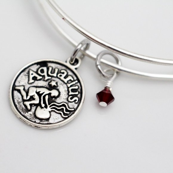 January Aquarius Adjustable Charm Bangle - Handmade Zodiac Bracelet - Picture 10 of 12